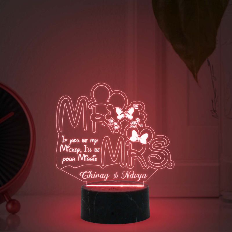 3D Illusion Mr and Mrs Led Night lamp with Multicolored Light Customized with Name Gift for Husband Wife